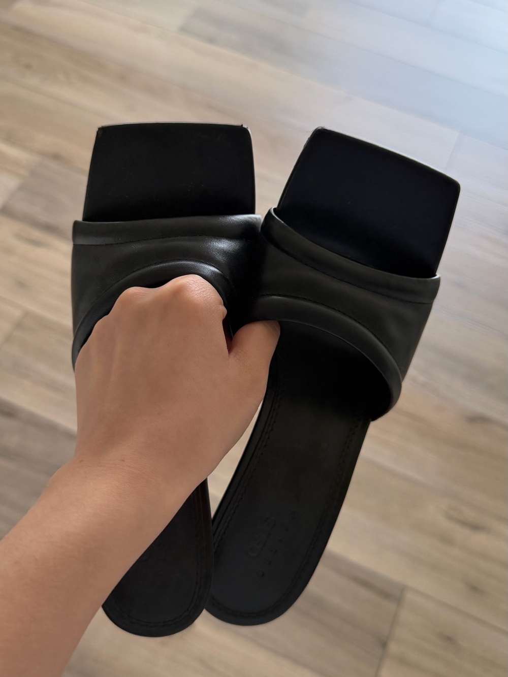 Black Square-Toe Slide Sandals
